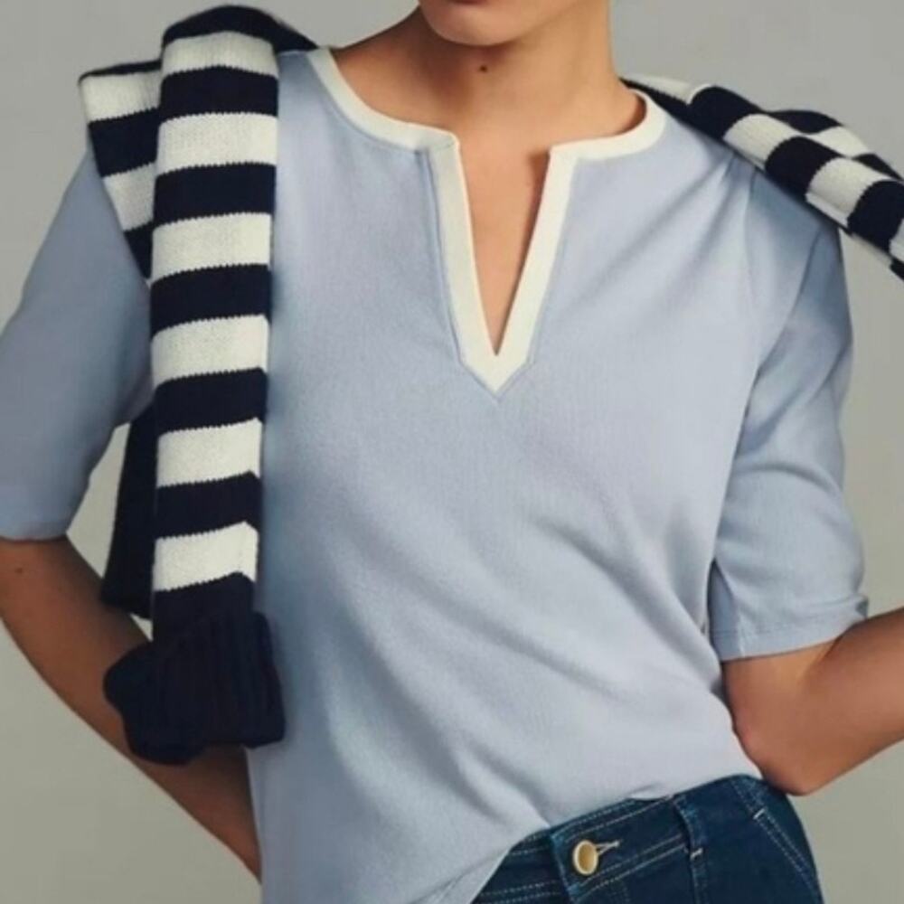 Anthropologie Maeve Split-Neck Knit Top